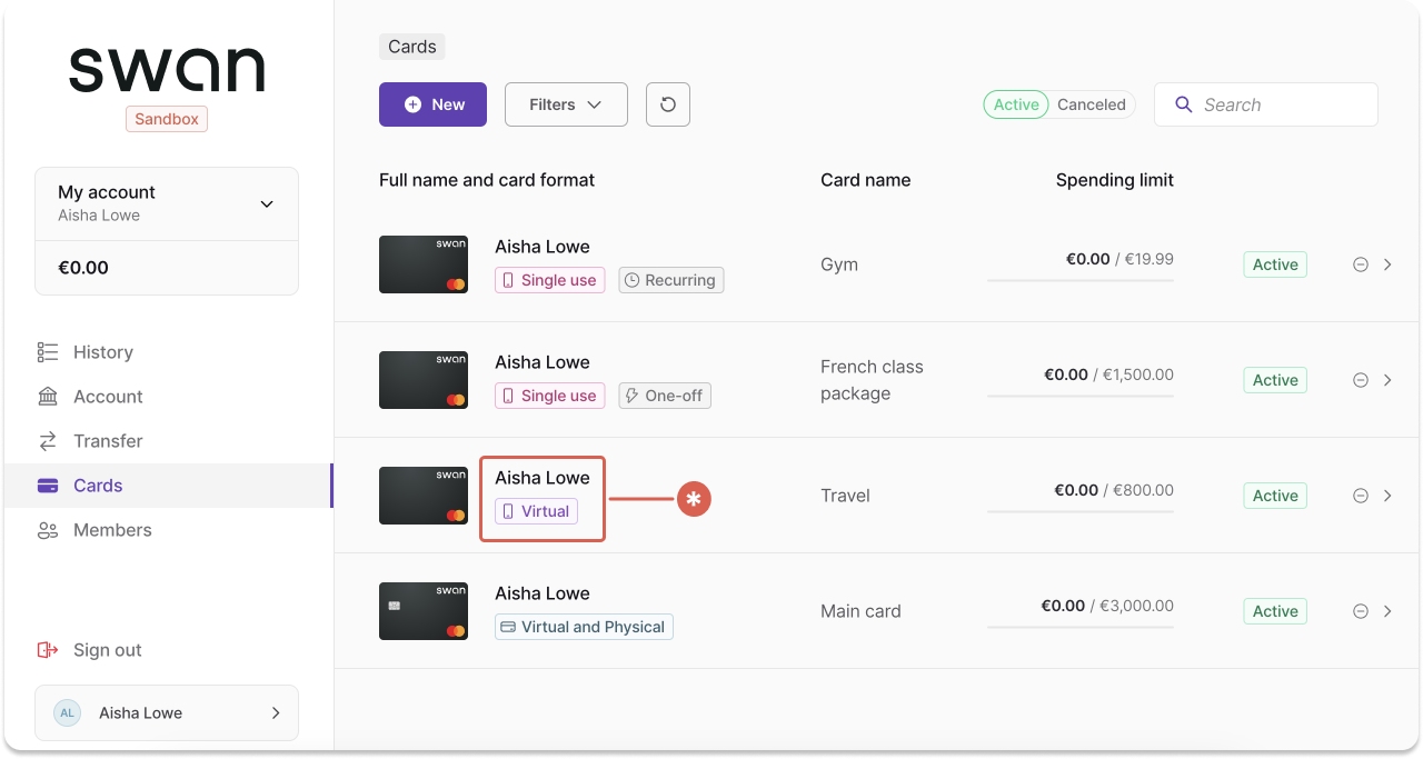 Virtual cards – SWAN Support